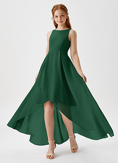 Azazie Lizette Junior Dark Green A-Line Pleated Chiffon Dress image1
