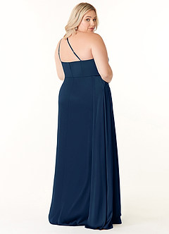 Azazie Maron Bridesmaid Dresses Dark Navy A-Line One Shoulder Stretch Satin Dress image9