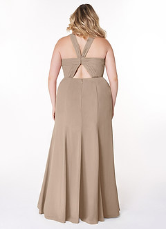 Azazie Rue Bridesmaid Dresses Taupe A-Line Halter Chiffon Dress image8