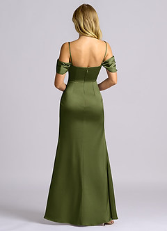 Azazie Auden Bridesmaid Dresses Olive Sheath Off the Shoulder Stretch Satin Convertible Dress image2