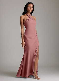 Azazie Lorena Bridesmaid Dresses Desert Rose Mermaid Pleated Chiffon Dress image3