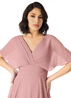 Azazie Pamela Robes de demoiselle d'honneur Robe Trapèze en Mousseline de soie Col V plissé Rose Poussiéreuse image4