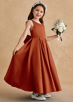 Azazie Honey Bear Flower Girl Dresses Paprika A-Line Pleated Matte Satin Dress image5