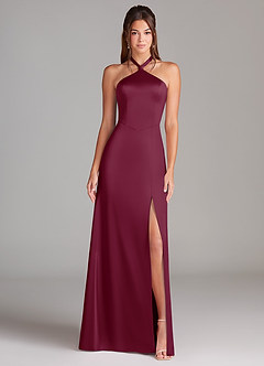 Azazie Elliana Bridesmaid Dresses Mulberry A-Line Side Slit Stretch Satin Dress image5