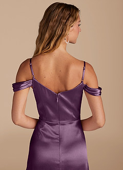 Azazie Ocean Bridesmaid Dresses Plum A-Line Off the Shoulder Metallic Satin Dress image5