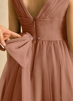 Azazie Macaron Robe Demoiselle D'honneur Fillette Robe Trapèze en Tulle Plissée Bronze image6