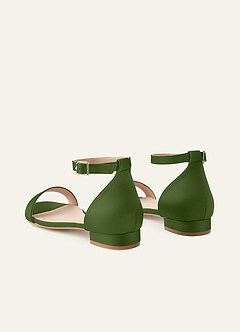 front Matching Color Matte Satin Single Strap Ankle Buckle Block Flat Sandals