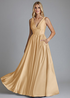 Azazie Delmie Brudtärnklänningar Klä av A-Linje i Stretch Satin Korsett Guld image6