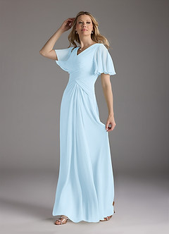 Azazie Morning Glory vestidos de madre de la novia Vestido de Azul Cielo de Gasa de Corte En A con Cuello en V fruncido image4