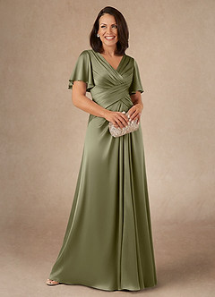 Azazie Emmeline Mother of the Bride Dresses Pistachio A-Line Pleated Stretch Satin Dress image1