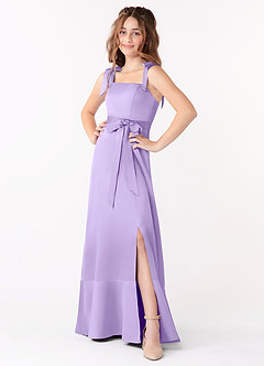 Azazie Barbara Junior Lilac A-Line Bow Matte Satin Dress image1
