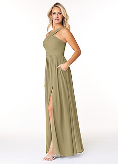 Azazie Elvira Bridesmaid Dresses Moss Green A-Line Pleated Chiffon Dress image3