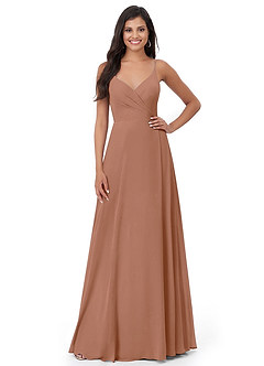 Azazie Lennon Abiti da Damigella Abito A-Line in Chiffon Pizzo Bronzo image5