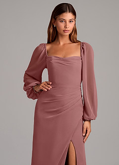 Azazie Brixley 신부 들러리 드레스 인어 긴팔 쉬폰 바닥 길이 드레스 image7