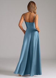 Azazie Elle Bridesmaid Dresses Steel Blue A-Line Pleated Stretch Satin Dress image7