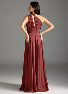 Azazie Charlize Bridesmaid Dresses Terracotta A-Line One Shoulder Stretch Satin Dress image6