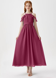 Azazie Chaya Junior Mulberry A-Line Off the Shoulder Chiffon Dress image4