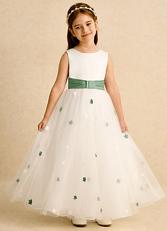 Azazie Cricket vestidos de niña de las flores Vestido de Marfil Matcha de Satin Mate de Princesa con Plisado image4