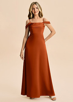 Azazie Lettie Junior A-Linie Schulterfrei Stretch-Satin Kleid Paprika image4