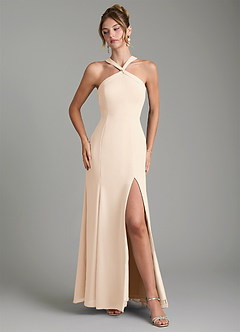 Azazie Rue Bridesmaid Dresses White Alabaster A-Line Halter Chiffon Dress image4
