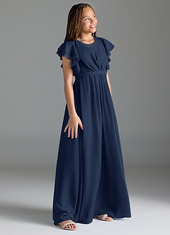 Azazie Daphne Junior Dark Navy A-Line Pleated Chiffon Dress image3