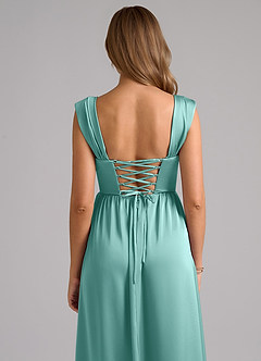 Azazie Hattie Robes de demoiselle d'honneur Robe Trapèze en Satin extensible Corset Aqua image7
