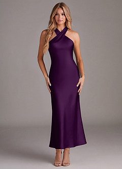 Azazie Doretta Bridesmaid Dresses Grape Mermaid Pleated Stretch Satin Dress image1