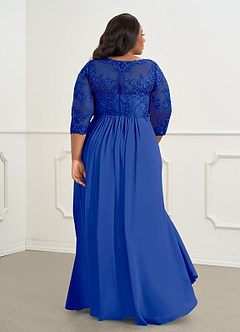 Azazie Hayek Mother of the Bride Dresses Royal Blue A-Line V-Neck Lace Chiffon Dress image7