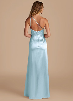 Azazie Mika Bridesmaid Dresses Sky Blue Sheath One Shoulder Metallic Satin Dress image5