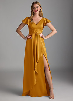 Azazie Omari Bridesmaid Dresses Butterscotch A-Line Stretch Satin Dress image6