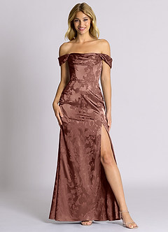 Azazie Saige Brudtärnklänningar Klä av Sjöjungfru i Jacquard Av axeln Espresso image1