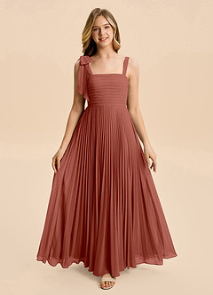 Azazie Rudy Junior A-Linie Plissee Chiffon Kleid Rotbraun image1