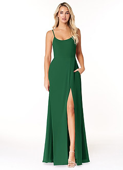Azazie Moira Brautjungfernkleider A-Linie Schaufel Chiffon Kleid Dunkelgrün image1