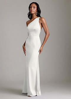 Azazie Voni Bridesmaid Dresses White Mermaid One Shoulder Stretch Satin Dress image6