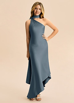 Azazie Briony Junior Etui Plissee Stretch-Satin Kleid Zwielichtviolett image3