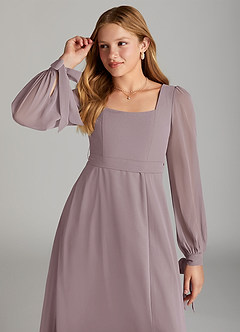 Azazie Leonia Junior A-Linie mit Taschen Chiffon Kleid Dämmerung image5