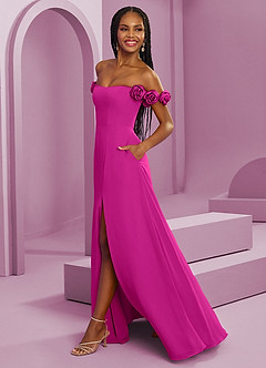 Barbie ♥ Azazie Abiti da Damigella Abito Convertibile A-Line in Chiffon a Spalla Scoperta Fucsia image12