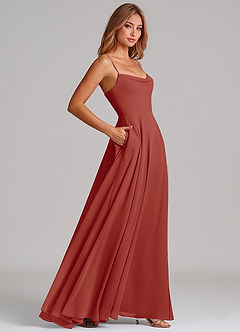 Azazie Elle Robes de demoiselle d'honneur Robe Trapèze en Mousseline de soie Plissée Terracotta image5