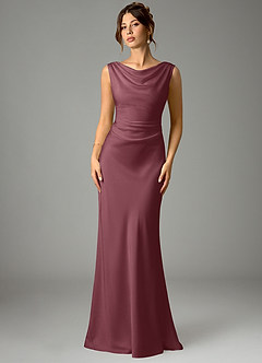 Azazie Kieryn Bridesmaid Dresses Desert Rose Mermaid Pleated Stretch Satin Dress image1