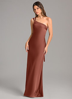 Azazie Monroe Bridesmaid Dresses Auburn Mermaid One Shoulder Stretch Satin Dress image3