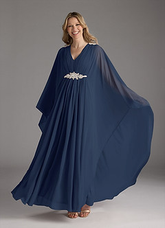 Azazie Drew vestidos de madre de la novia Vestido de Azul Marino Oscuro de Gasa de Corte En A con Plisado image6
