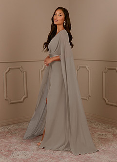 Azazie Isa Mother of the Bride Dresses Taupe A-Line V-Neck Pleated Chiffon Dress image2