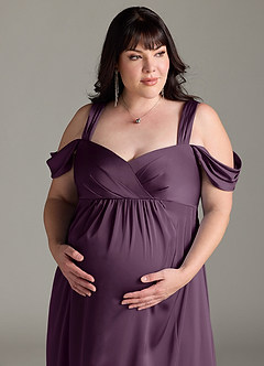Azazie Rhea Maternity Bridesmaid Dresses A-Line Off-The-Shouler Pleated Stretch Satin Floor-Length Dress image12