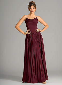 Azazie Saedra Bridesmaid Dresses Cabernet A-Line Corset Stretch Satin Dress image3