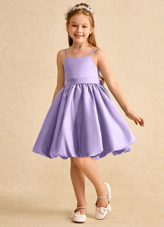 Azazie Davine Flower Girl Dresses Lilac A-Line Spaghetti Strap Matte Satin Dress image5
