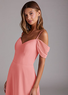 Azazie Marley Bridesmaid Dresses Coral A-Line Off the Shoulder Chiffon Convertible Dress image9
