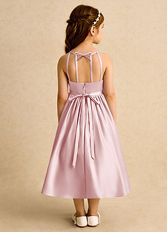 Azazie Indi Flower Girl Dresses Powder Pink A-Line Bow Matte Satin Dress image2