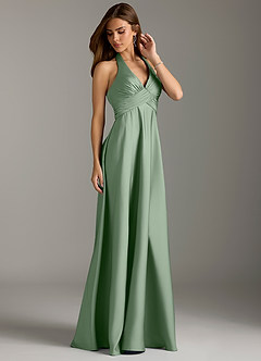 Azazie Tessie Bridesmaid Dresses Matcha A-Line Pleated Stretch Satin Dress image4