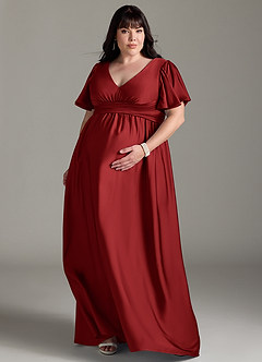 Azazie Verna Maternity Bridesmaid Dresses A-Line Ruched Stretch Satin Floor-Length Dress image9