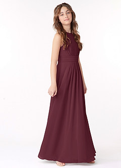 Azazie Bonnie Junior A-Linie Plissee Chiffon Kleid Cabernetrot image2